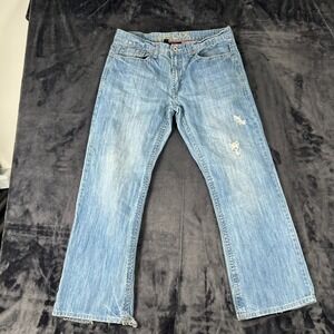Helix Jeans Men 38x30 Light Wash Boot Cut Distressed Denim 3368